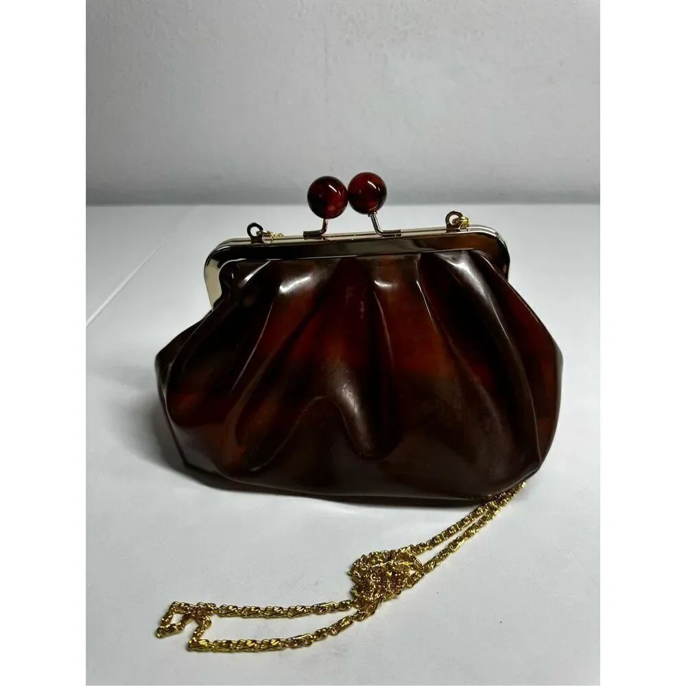 Rare Zara Vinyl Crossbody Bag With Clasp Brown Gold See Description